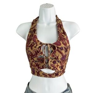 I.AM.GIA Crop Top Womens XS Tan Paisley Anita Festival‎ Boho Sleeveless